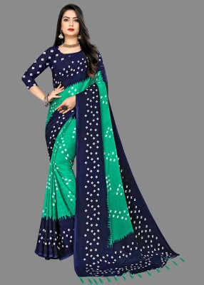 Henzila Printed Bandhani Silk Blend Saree(Dark Blue)
