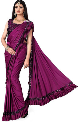 miracletex Embellished Bollywood Lycra Blend Saree(Purple)