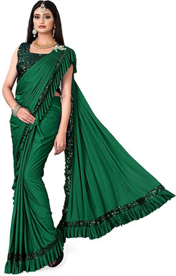 Moonlight Embellished Bollywood Lycra Blend Saree(Green)