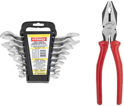 VISKO 809 Tools Kit With Doe Spanner Set (Silver,8-Pieces) and 259 8-Inch CRV Plier Standard Screwdriver Set(Pack of 2)