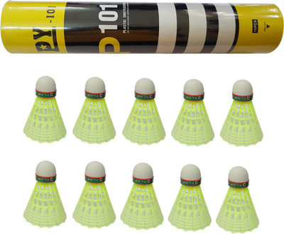 Scorpion PY-101 Badminton Nylon Shuttlecock,Pack of 10 (Yellow)|Badminton Shuttlecocks Nylon Shuttle  - Green(Medium, 77, Pack of 10)