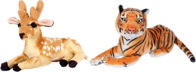 Kraftix Combo Of Two Deer (32 cm) & Tiger (40 cm) Stuffed Plush Soft Toy Doll Teddy Bear Animal For Girls Boys Kids Baby Car Birthday Home Decoration Cute Lovely Premium Quality KSTDEER32TIGER40  - 32 cm(Multicolor)