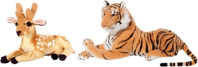 Kraftix Combo Of Two Deer (40 cm) & Tiger (60 cm) Stuffed Plush Soft Toy Doll Teddy Bear Animal For Girls Boys Kids Baby Car Birthday Home Decoration Cute Lovely Premium Quality KSTDEER40TIGER60  - 40 cm(Multicolor)