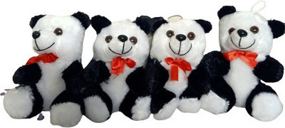 365 Degree Set of 4 Panda Bear Soft toy for kids ( Small Size )  - 13 cm(White, Black)