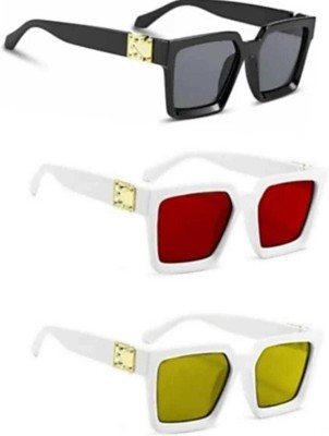 New Specs Rectangular Sunglasses(For Men & Women, Yellow, Red, Black)