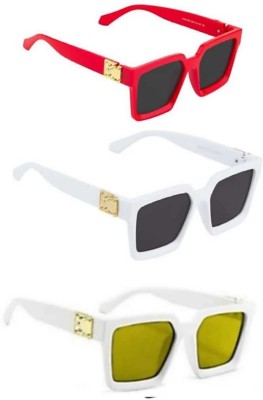 New Specs Rectangular Sunglasses(For Men & Women, Yellow, Black, Black)