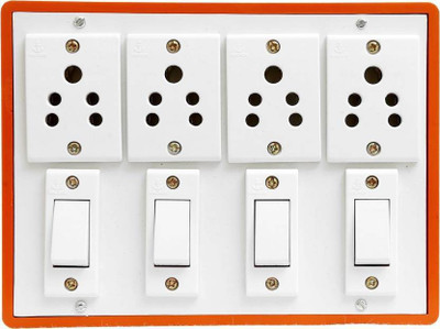 MOBIASHTA Brown PVC Extension Board | Long Copper Wire With 6AMP 3 PIN & Anchor Switch’s 4  Socket Extension Boards(White, 4 m)
