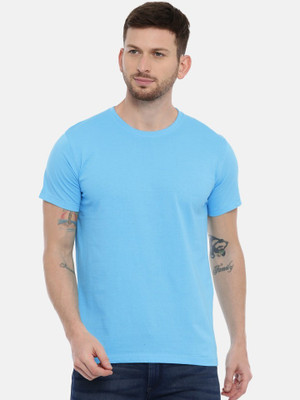 Silver Swan Solid Men Round Neck Light Blue T-Shirt