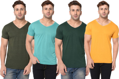Jangoboy Solid Men V Neck Multicolor T-Shirt