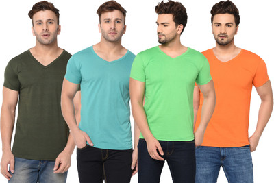 Adorbs Solid Men V Neck Multicolor T-Shirt