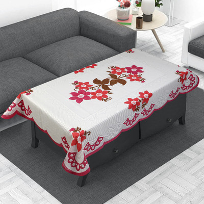 Flipkart SmartBuy Polyester 4 Seater Floral Table Cover(White)