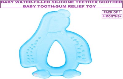 TINNY TOTS Premium Quality Baby Water Filled Teether Soother Food Nibbler/Feeder/Silicone Dental Care Teether Water Filled Print Teether/Soother Cum Rattle For Pain Relief BPA Free For Infants/Toddlers/New Borns(PENGUIN;4 Months+) Teether and Feeder(BLUE PENGUIN)