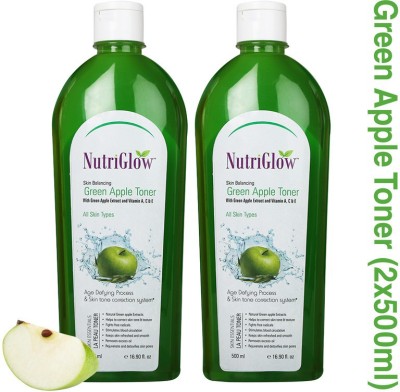 NutriGlow Skin Balancing Green Apple Toner With Vitamin A,C & E Pack Of 2 Men(1000 ml)