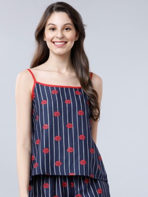 Tokyo Talkies Casual Sleeveless Printed, Striped Women Red, Blue Top