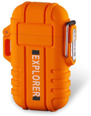 Explorer ™Waterproof Protective Case Electronic USB Plasma Double Arc Rechargeable Cigarette Lighter (Tesla Coil) Best for Hiking and Rough Use Orange USB Lighter Mini Pocket Lighter_Orange Cigarette Lighter(Orange)