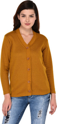 eWools Women Button Self Design Cardigan