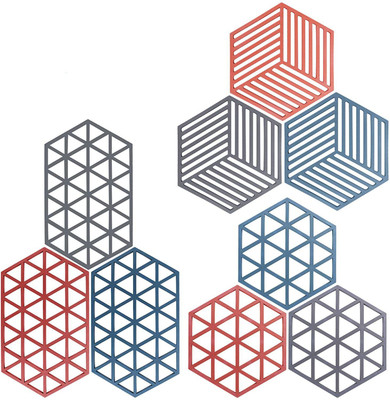 Dhruv Mart Hexagon Reversible PVC Coaster Set(Pack of 9)
