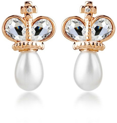 Tinera Trends Pearl in crown Swarovski Crystal Alloy Stud Earring