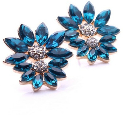 Tinera Trends Charming sunflower design with blue color crystal Swarovski Crystal Alloy Stud Earring