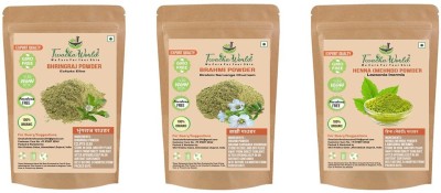 Twacha world Bhringraj Powder ,Brahmi Powder,Henna (Mehndi) Powder For Hair Care 100 GM Each Pack of 3 (300 GM)(300 g)