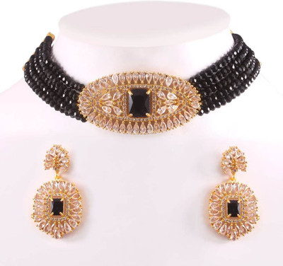 RJ Alloy Gold-plated Black Jewellery Set(Pack of 1)
