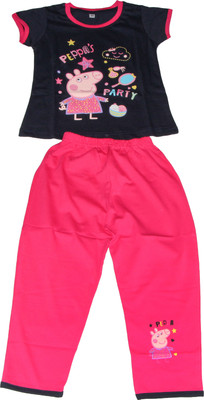 rayie collection Kids Nightwear Girls Printed Cotton Blend(Blue Pack of 1)