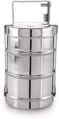Super HK Stainless Steel Traditional Indian Tiffin Carrier l Lunch Boxes for School/Office/College 3 Containers Lunch Box(950 ml)