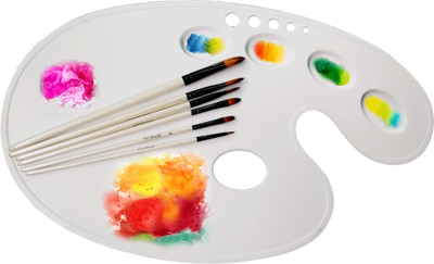 Hindco Big Oval 4 Wells Palette (38 cm x 23 cm) for Water Colour | Oil | Acrylic Painting for Artist Drawing Plastic 4 Paint Wells Palettes(Set of 1, White)