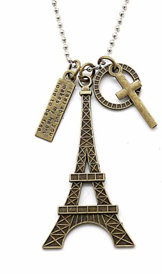 Zumrut Classic Bronze Paris Eiffel Tower Charm Cross Vintage Latest Design New Fashion Trendy Fashion Status Necklaces Pendant Men and Women Silver Brass, Bronze Pendant
