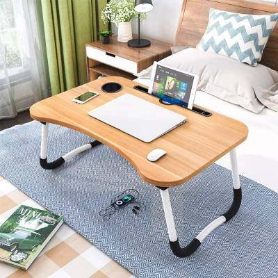 KAIZONE Smart Multi-Purpose Laptop Table with Dock Stand and Coffee Cup Holder Wood Portable Laptop Table  (Finish Color - Brown, Pre Assembled)