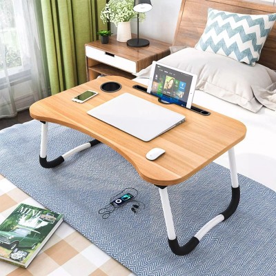 KAIZONE Multipurpose Foldable Table with Cup Holder, Study , Bed ,Table, Portable Wood Portable Laptop Table(Finish Color - Brown, Pre Assembled)
