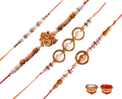 balkrishnaz Designer Rakhi set of 04 with Roli chawal Mauli Thread Rakhi  Set(4 Rakhi, 1 Roli chawal)