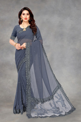 Saree Collection Embroidered Bollywood Georgette Saree(Grey)