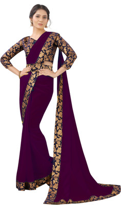 THE RED LION ENTERPRISE Solid/Plain Bollywood Georgette Saree(Purple)