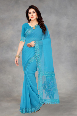 Saree Collection Embroidered Bollywood Georgette Saree(Light Blue)