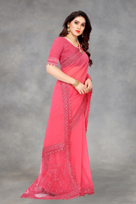 Apnisha Embroidered Bollywood Georgette Saree(Pink)