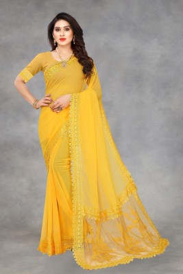 Saree Collection Embroidered Bollywood Georgette Saree(Yellow)