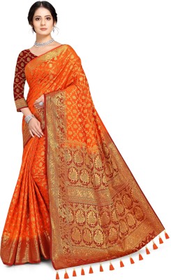 COSBILA FASHION Self Design Patola Cotton Silk Saree(Orange)