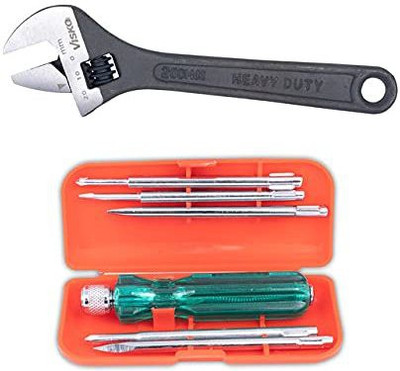 VISKO 101 Screwdriver Kit (Red,6-Pieces) and Phosphate Finish Single Sided Open End Wrench (Pack of 1) Standard Screwdriver Set(Pack of 1)