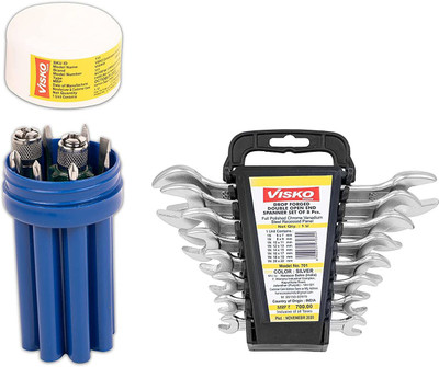 VISKO 813 Tools Kit With 8 Blades Combination Screwdriver Set with Tester (Blue and White,9-Pieces) and 701 Doe Spanner Set (Silver,8-Pieces) Standard Screwdriver Set(Pack of 1) VISKO 813 Tools Kit With 8 Blades Combination Screwdriver Set with Tester (Blue and White,9-Pieces) and 701 Doe Spanner Set (Silver,8-Pieces) Standard Screwdriver Set(Pack of 1)