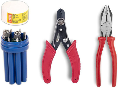 VISKO 811 Tools Kit With 8 Blades Combination Screwdriver Set with Tester (Blue and White,9-Pieces) and 239-6 Inch Wire Cutter and 259 8- Inch CRV Plier Standard Screwdriver Set(Pack of 3) VISKO 811 Tools Kit With 8 Blades Combination Screwdriver Set with Tester (Blue and White,9-Pieces) and 239-6 Inch Wire Cutter and 259 8- Inch CRV Plier Standard Screwdriver Set(Pack of 3)