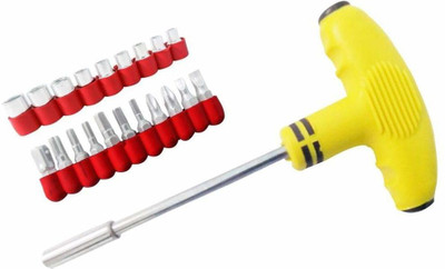 Prolieve Multicolor T Shape Screwdriver Set Batch Head Ratchet Pawl Socket Spanner Hand Tools 21 Pcs Long Handle Screwdriver Set(Pack of 1)