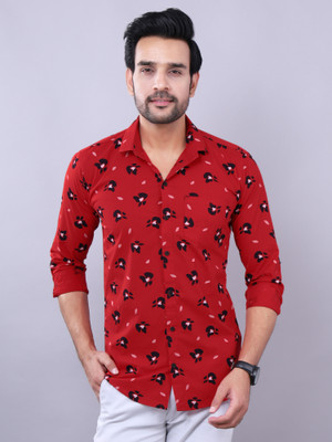 PROTOZONE Men Floral Print Casual Red Shirt