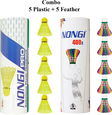 Nongi Badminton shuttle(400s & Pro) combo pack of 10 for sports Plastic & Feather Shuttle  - Yellow(Medium, 77, Pack of 10)