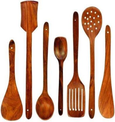 AzraEnterprises Serving and Cooking Spoon Kitchen Tools Utensil, Set of 7 Disposable Wooden Serving Spoon Set (Pack of 7) Kitchen Tool Set(Brown, Cooking Spoon)