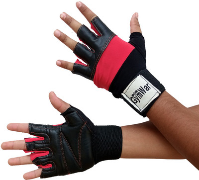 GymWar Non-Slip Palm Leather with wrist support COBRA weight lifting Gym & Fitness Gloves(Red)