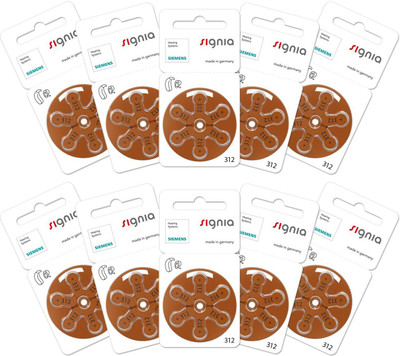 Signia P312 Hearing Aid Batteries 1.45V 10 patta (60 battery) Stethoscope Case(Brown)