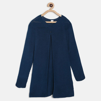 MINI KLUB Solid V Neck Casual Baby Girls Blue Sweater
