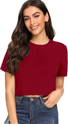 Alekya Solid Women Round Neck Maroon T-Shirt