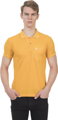Mountain Colours Solid Men Polo Neck Yellow T-Shirt